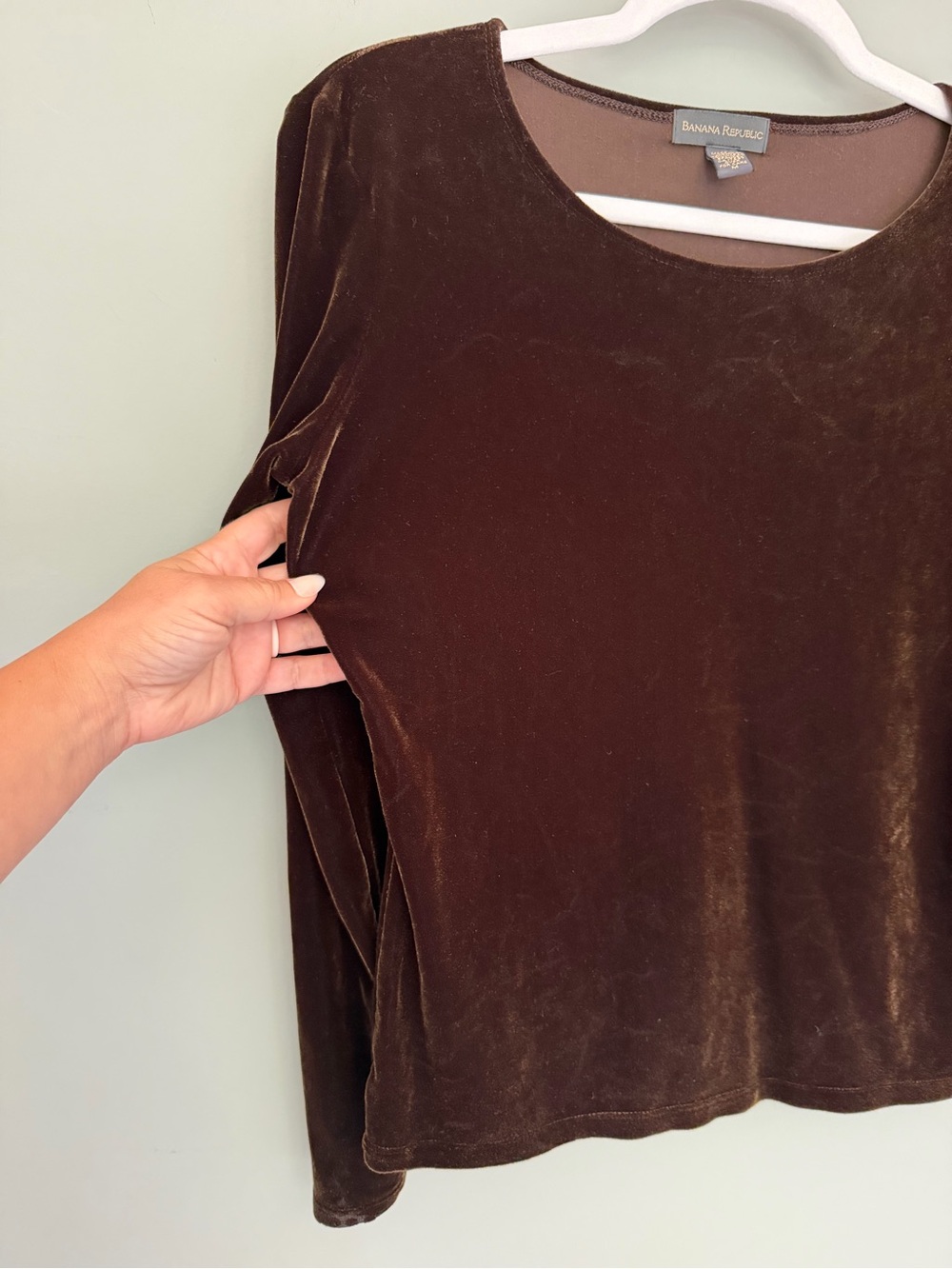 Vintage 90s Banana Republic Chocolate Brown Velvet Top Blouse USA Made Classic - Picture 4 of 13